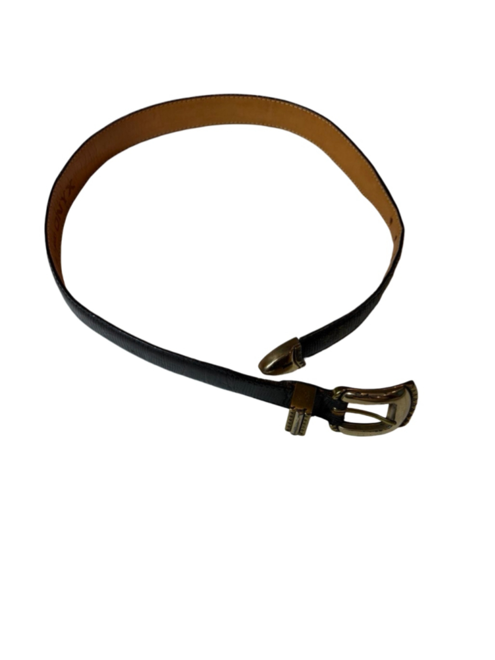 Vintage 90s ONYX by Brighton Black Reptile Embossed Leather Belt Size 28